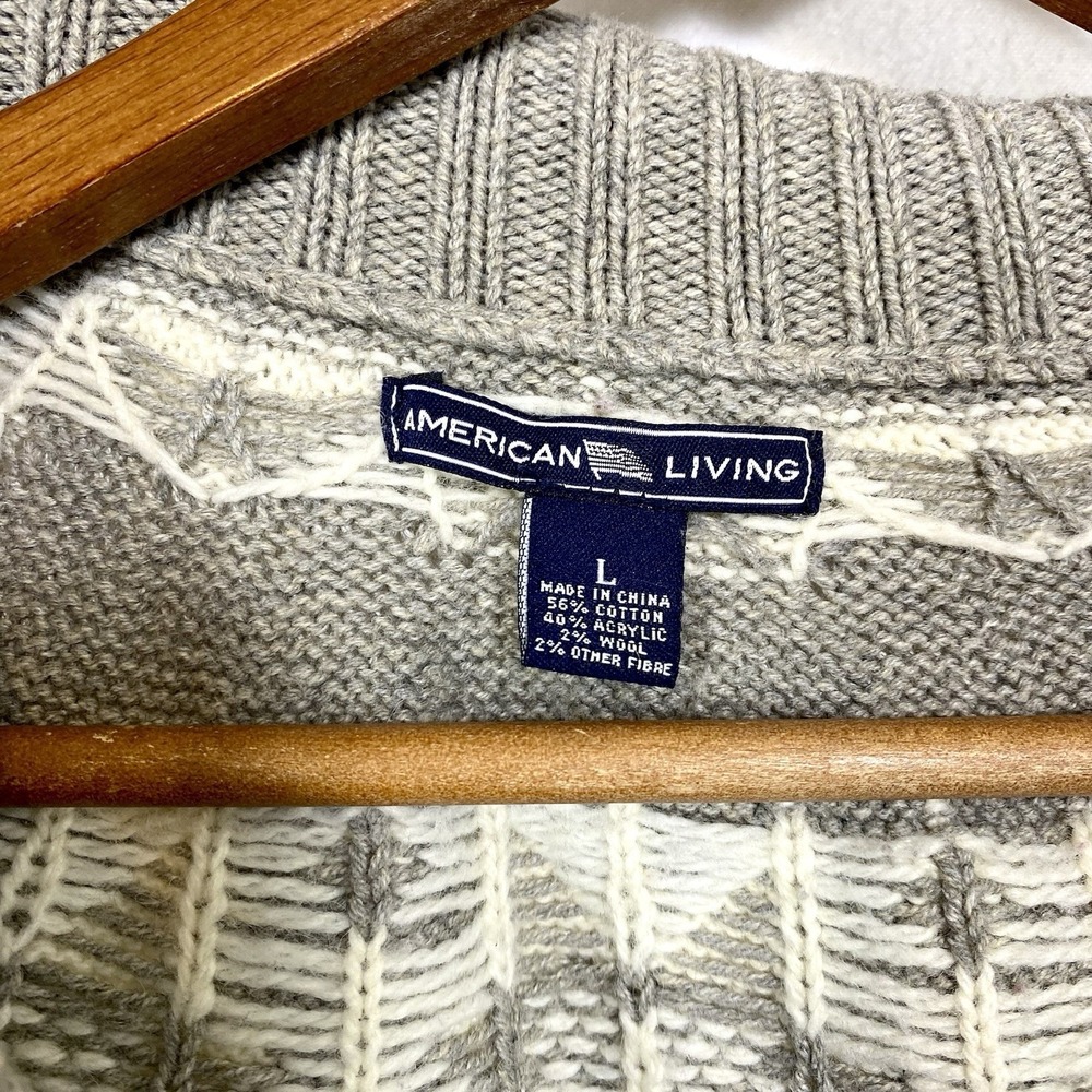 American‎ Living Large Gray Shawl Collar Cardigan Sweater Ralph Lauren Fair Isle - Picture 3 of 4